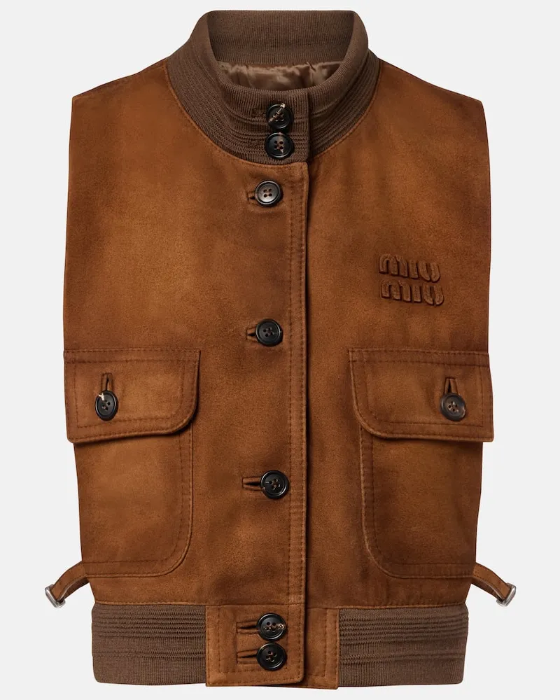 Miu Miu Gilet in suede Marrone