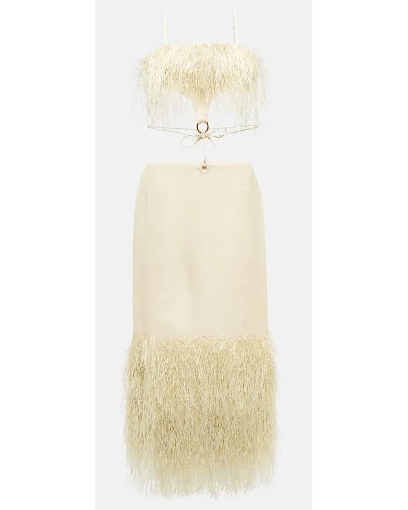 Jacquemus Abito midi La Robe Raphia con frange Bianco