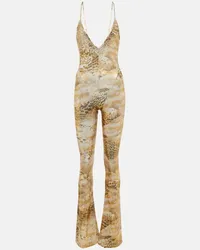 Alessandra Rich Jumpsuit flared con stampa e decorazioni Multicolore