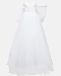 RASARIO Bridal - Abito lungo Greta in seta con scollo bardot Bianco