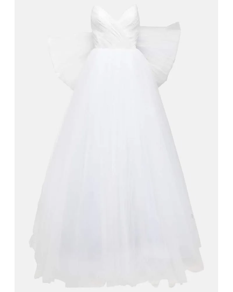RASARIO Bridal - Abito lungo Greta in seta con scollo bardot Bianco