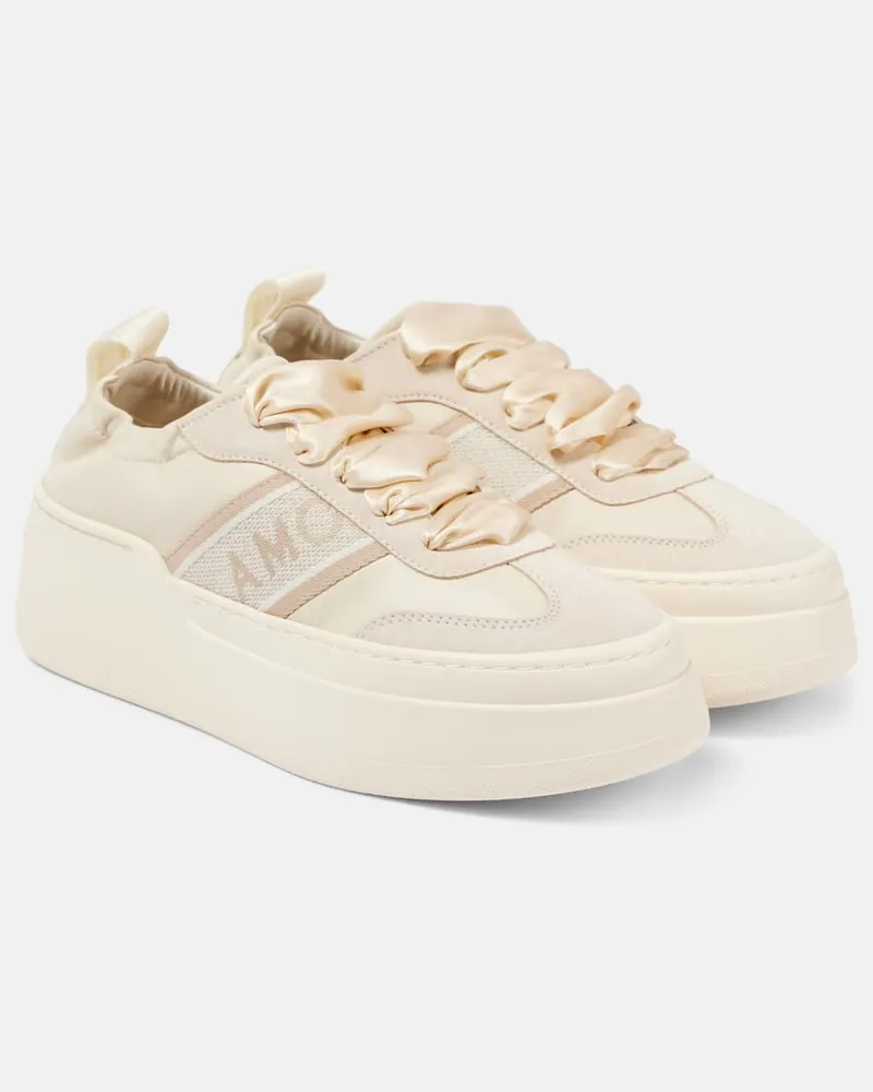 Ferragamo Sneakers con platform in pelle con suede Beige