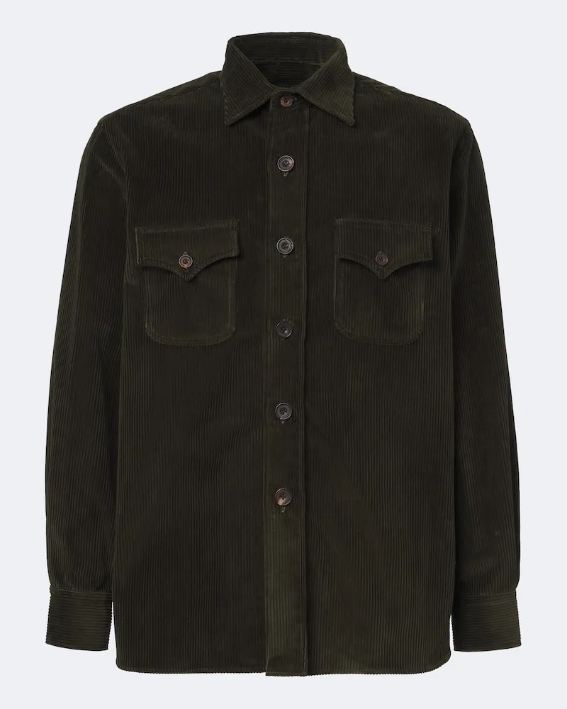Rubinacci Giacca camicia in velluto a coste di cotone Verde