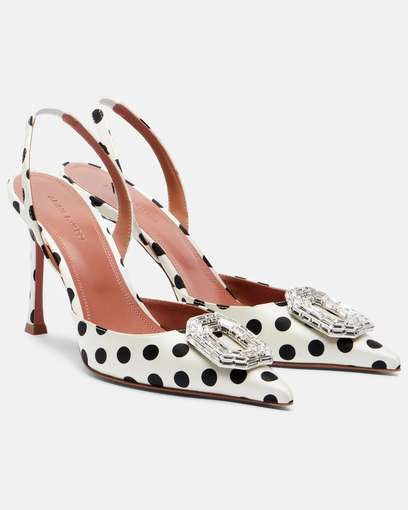Amina Muaddi Pumps slingback Camelia in raso a pois Bianco