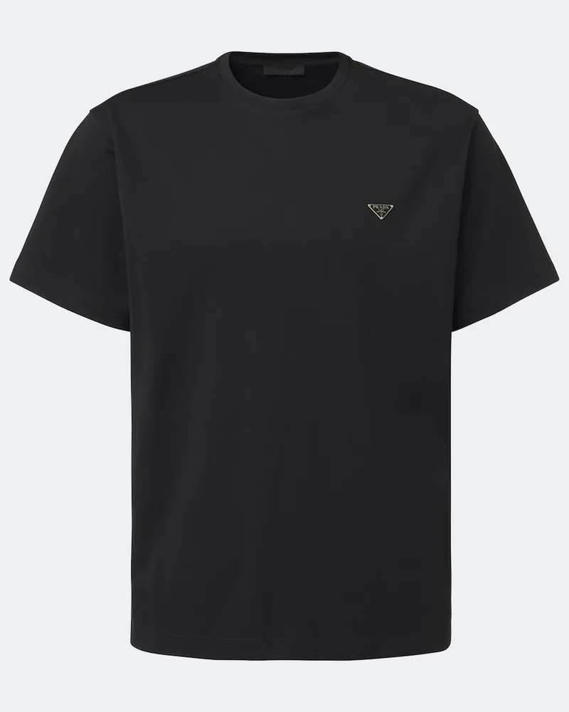 Prada T-shirt in jersey di cotone con logo Nero