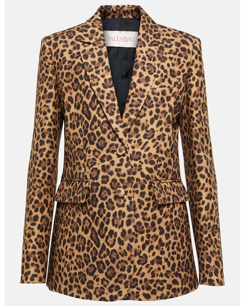 Valentino Garavani Blazer CrÃªpe Couture con stampa leopardata Marrone