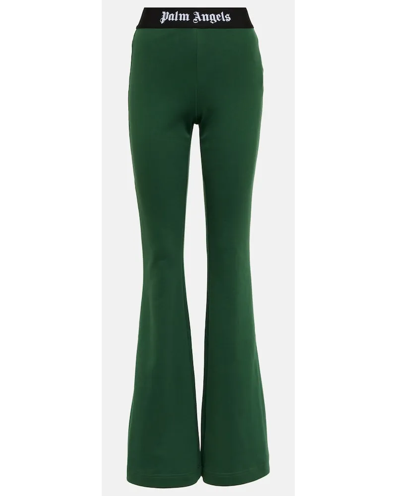 Palm Angels Pantaloni flared in jersey di cotone Verde