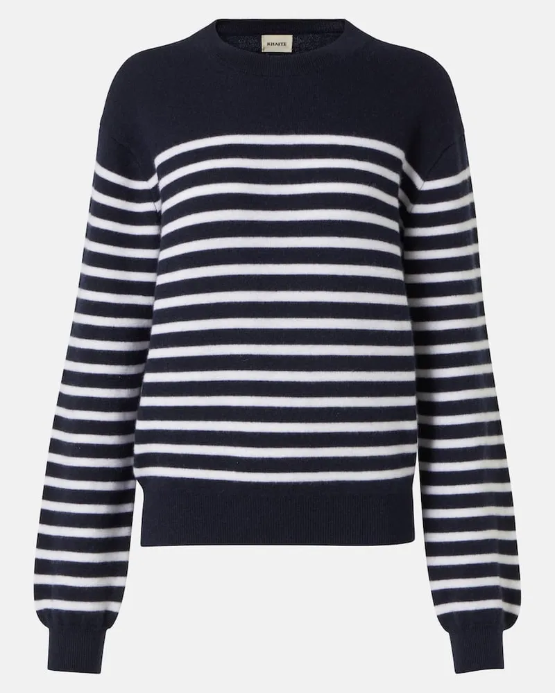KHAITE Pullover Viola in misto cashmere a righe Blu
