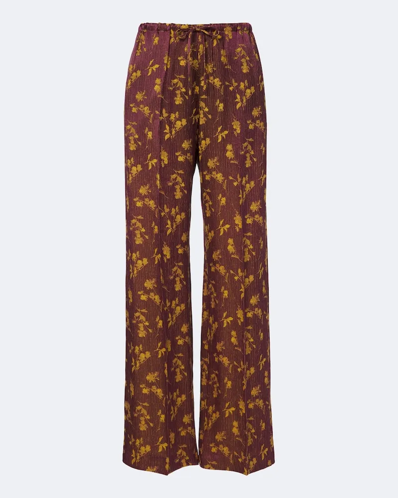 Dries van Noten Pantaloni a gamba larga con stampa floreale Marrone