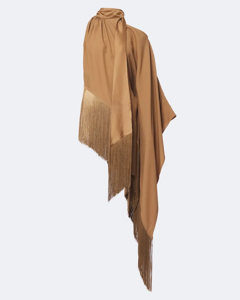 Taller Marmo Blusa Atlas in crêpe cady con frange Marrone