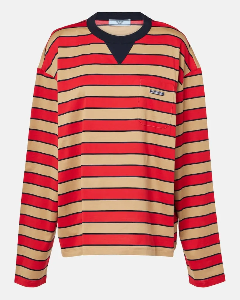 Prada Top in jersey di cotone a righe Rosso