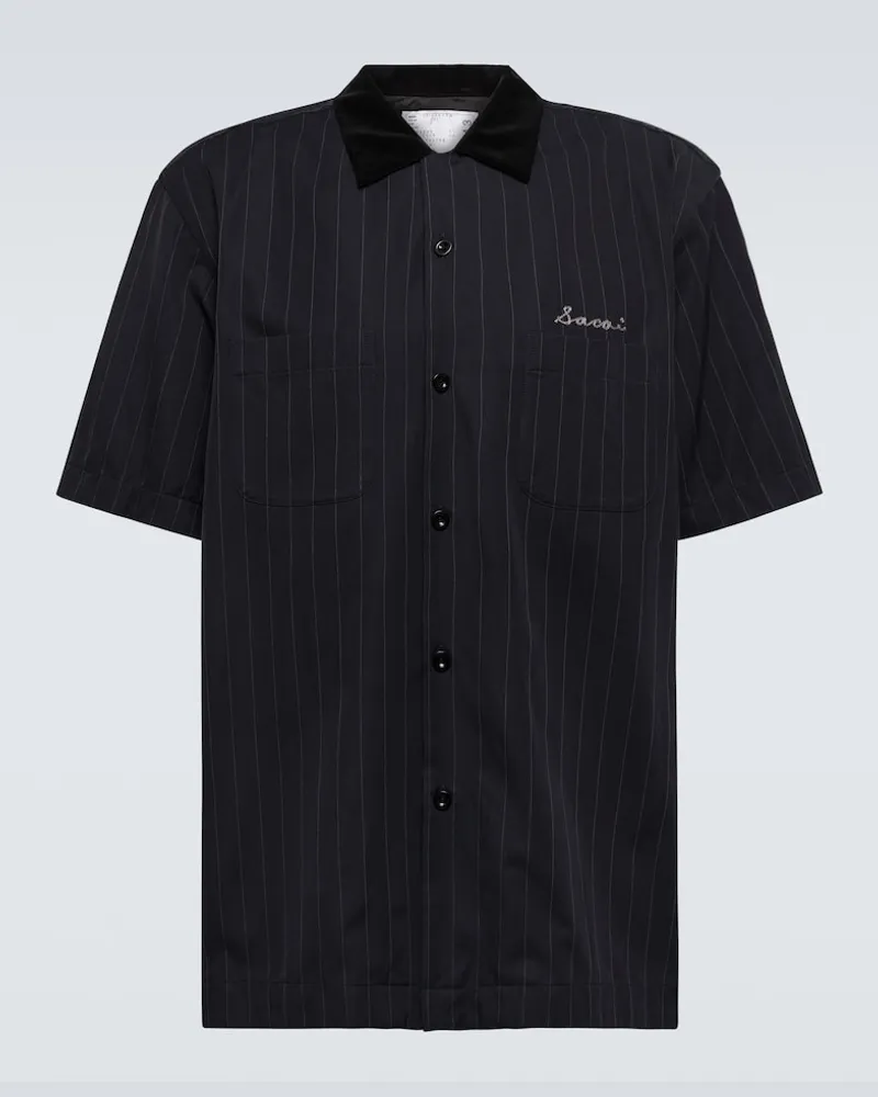 Sacai Camicia bowling in twill a righe Blu