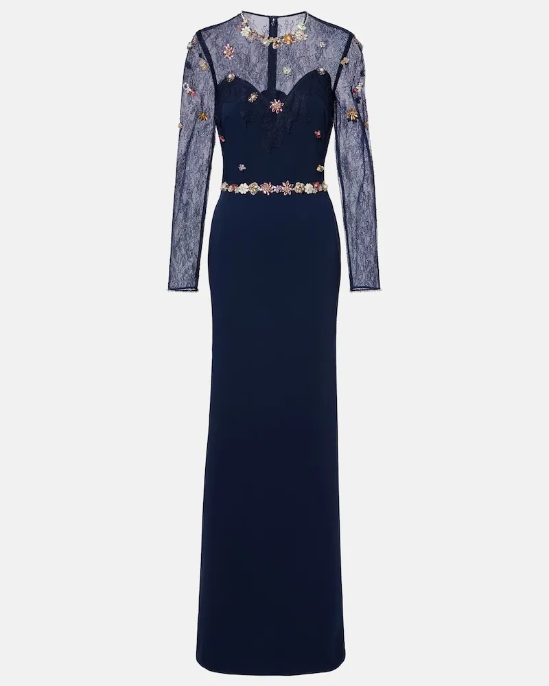 COSTARELLOS Abito lungo con pizzo con cristalli Blu