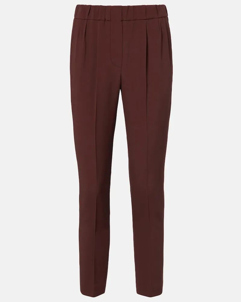 Brunello Cucinelli Pantaloni regular in crêpe Marrone