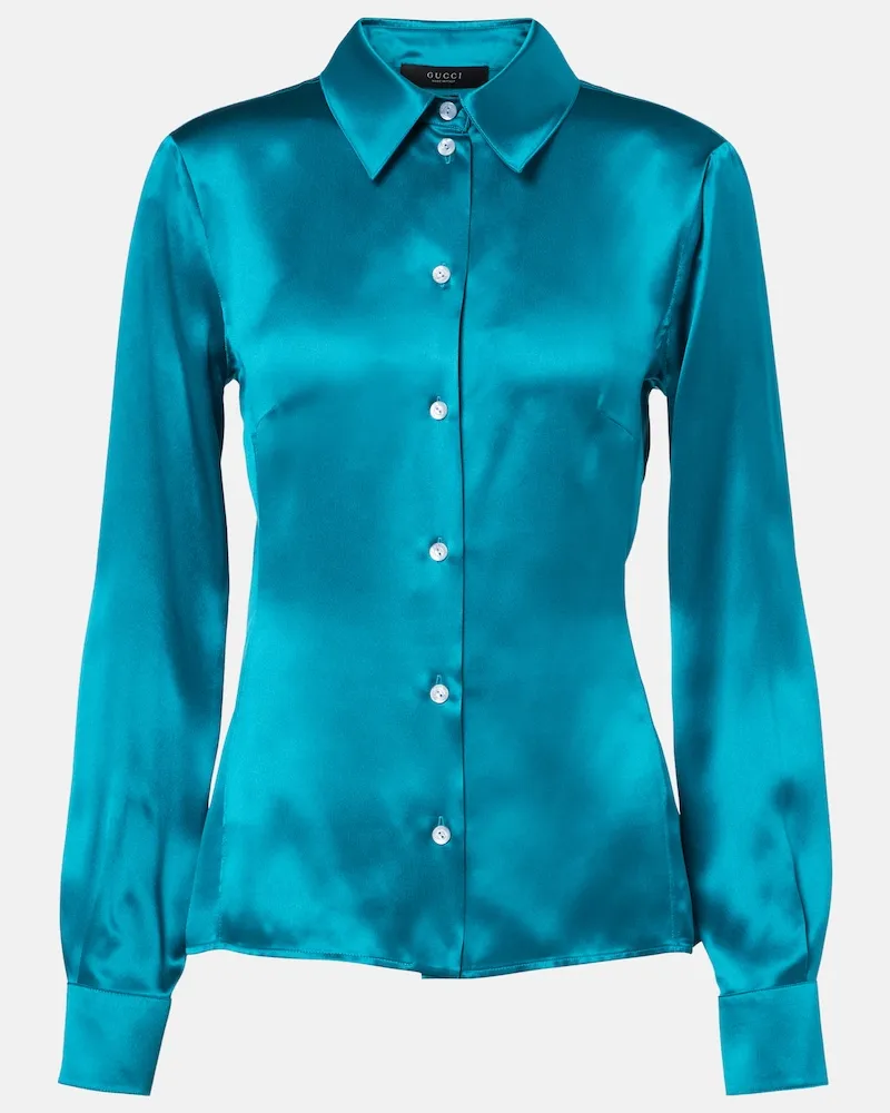 Gucci Camicia in raso di seta Blu