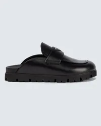 Prada Slippers in pelle con logo Nero