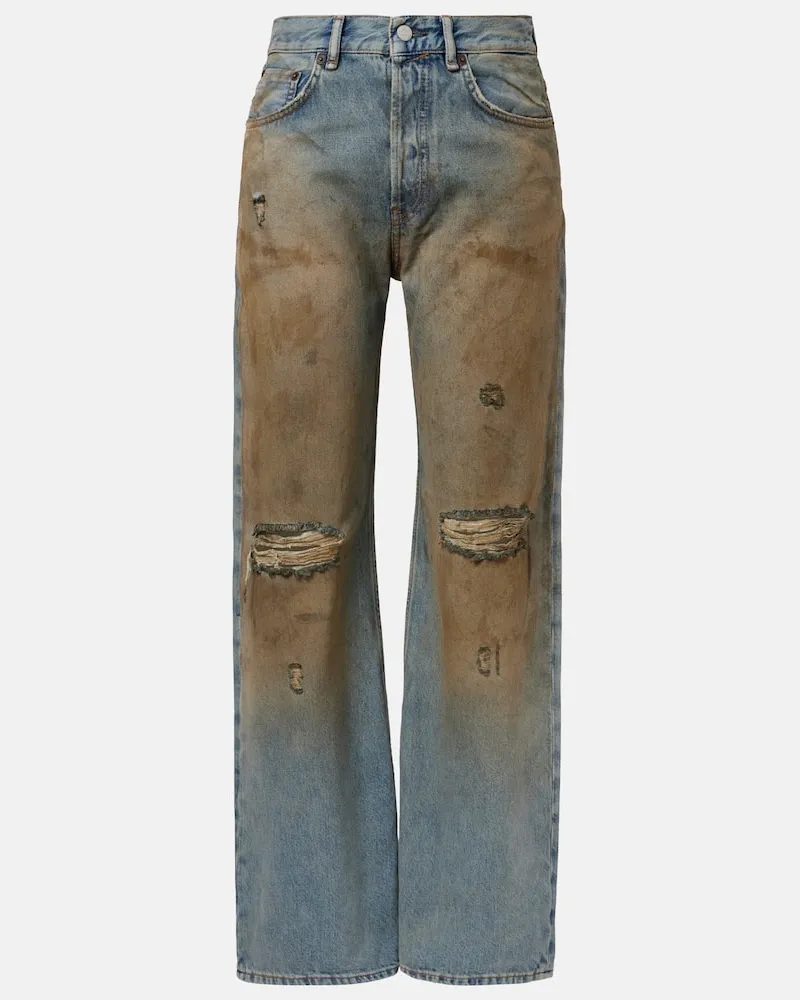 Acne Studios Jeans 2021F distressed a gamba larga a vita media Blu