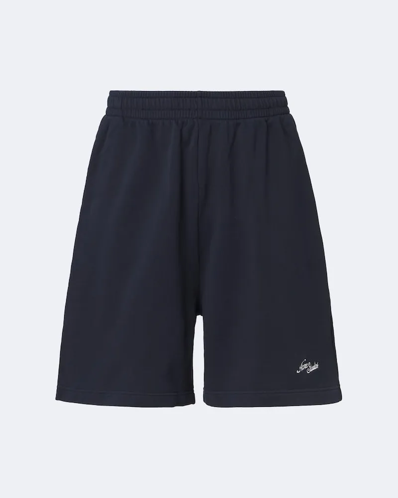 Acne Studios Shorts in felpa di cotone con ricamo logo Blu