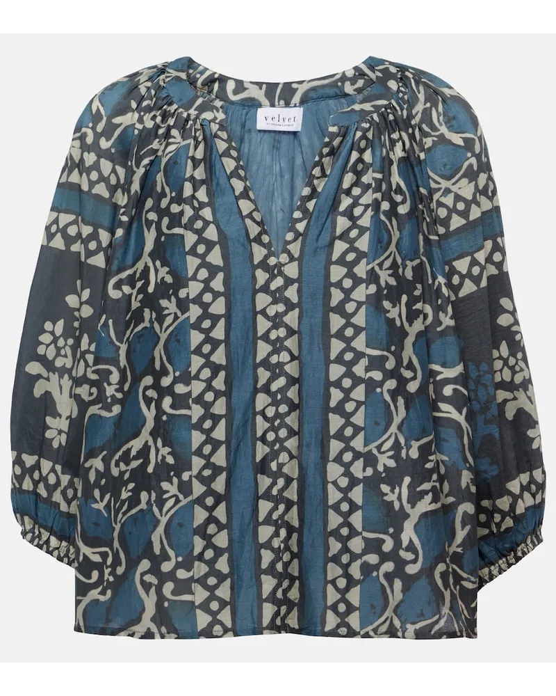Velvet Blusa Dayana in cotone e seta con stampa Blu