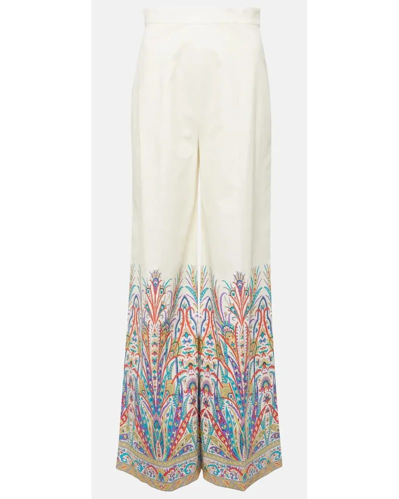 Etro Pantaloni a gamba larga in misto cotone con stampa Bianco