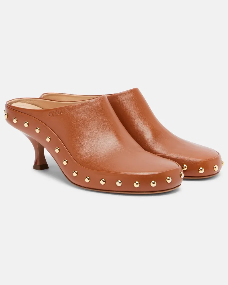 Chloé Chloé Mules in pelle con borchie Marrone