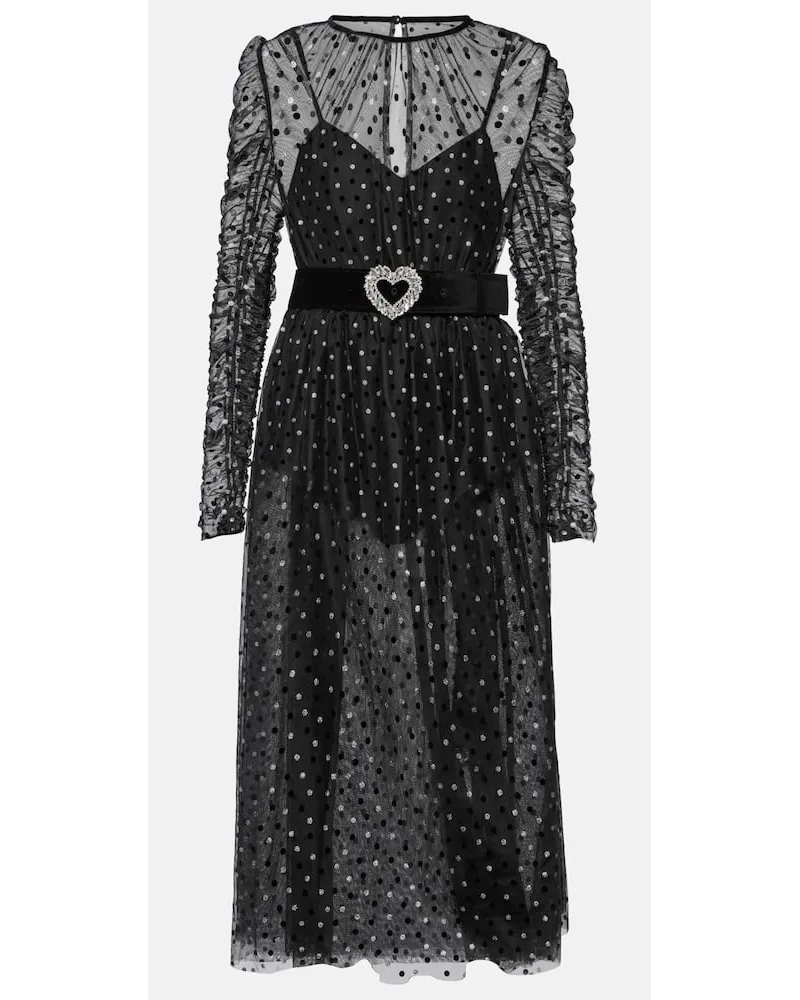 Rebecca Vallance Abito midi Whitney a pois con ruches Nero