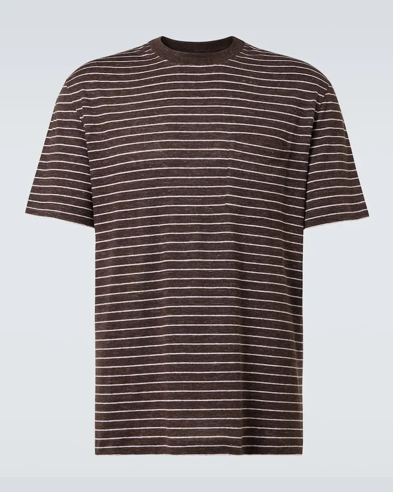 Brunello Cucinelli T-shirt in jersey di misto lino Marrone