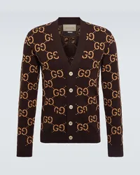 Gucci Cardigan GG in jacquard di lana Marrone