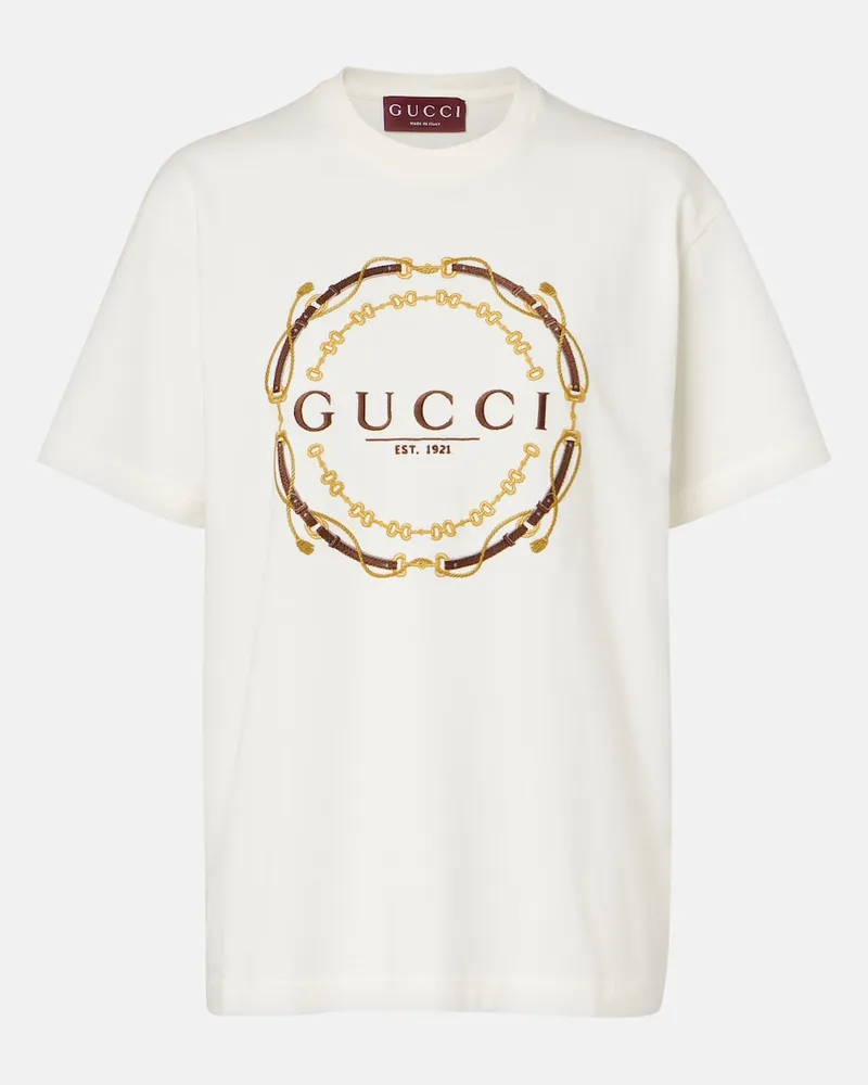 Gucci T-shirt in jersey di cotone con logo Bianco