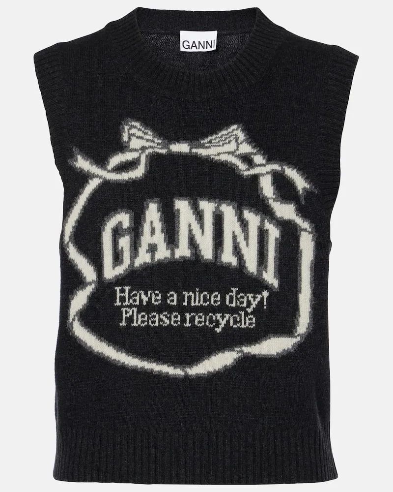 Ganni Pullover senza maniche in misto lana Nero
