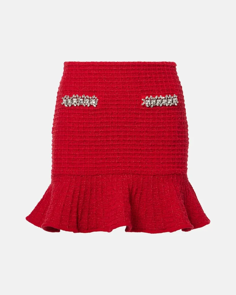 Self-Portrait Minigonna in maglia con cristalli Rosso