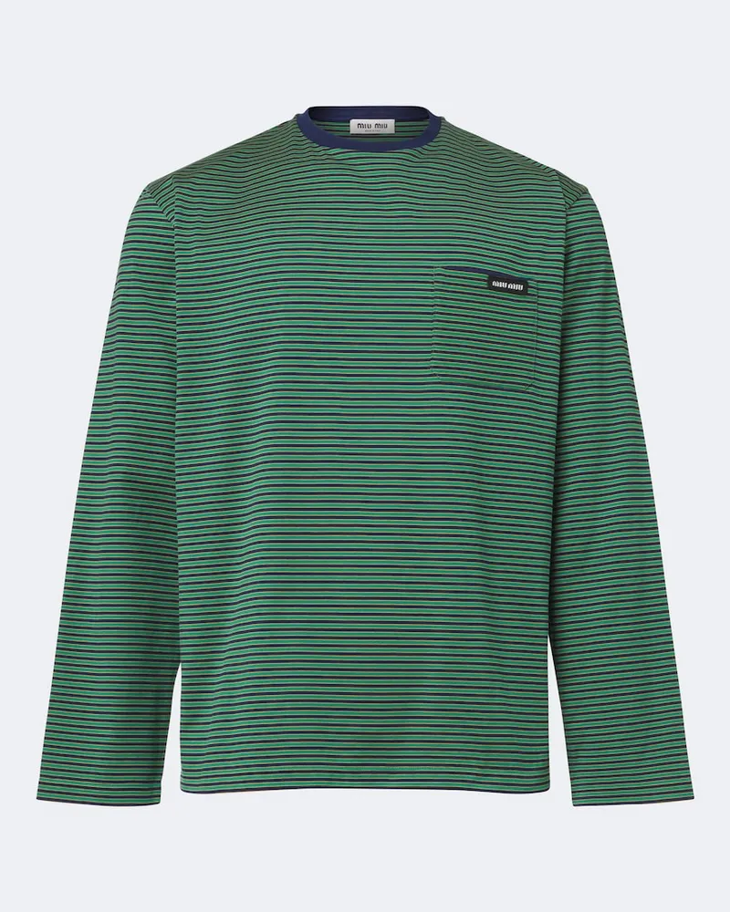 Miu Miu Top in jersey di cotone a righe Verde