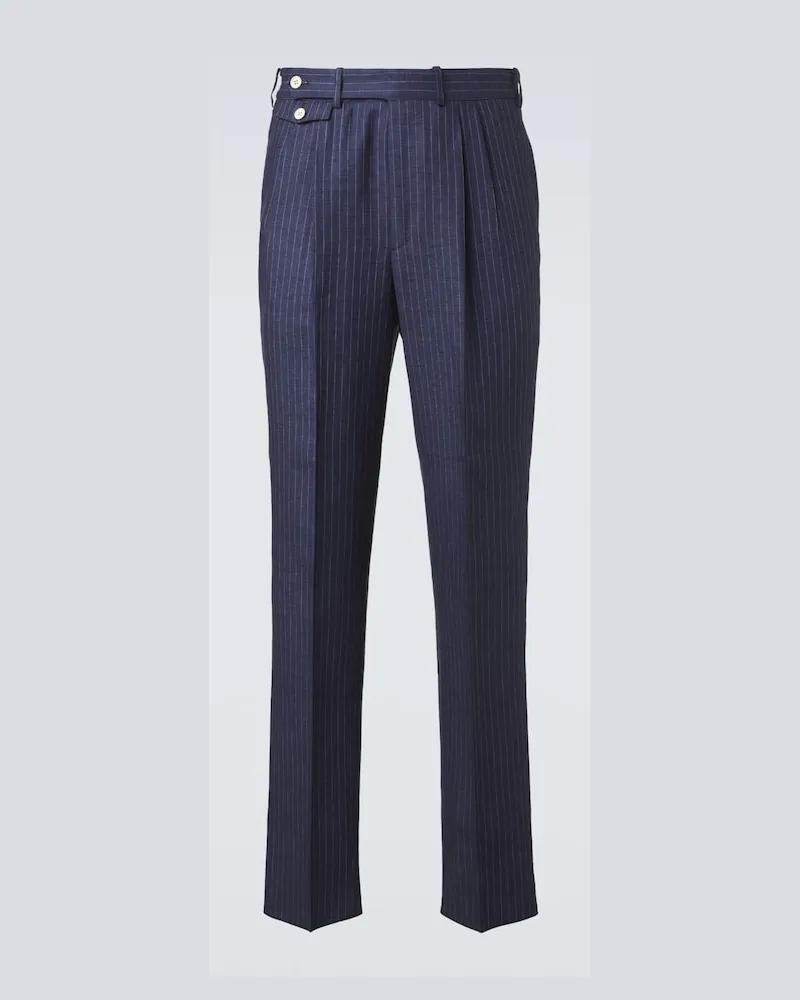 Dunhill Pantaloni tapered in lino a righe Blu