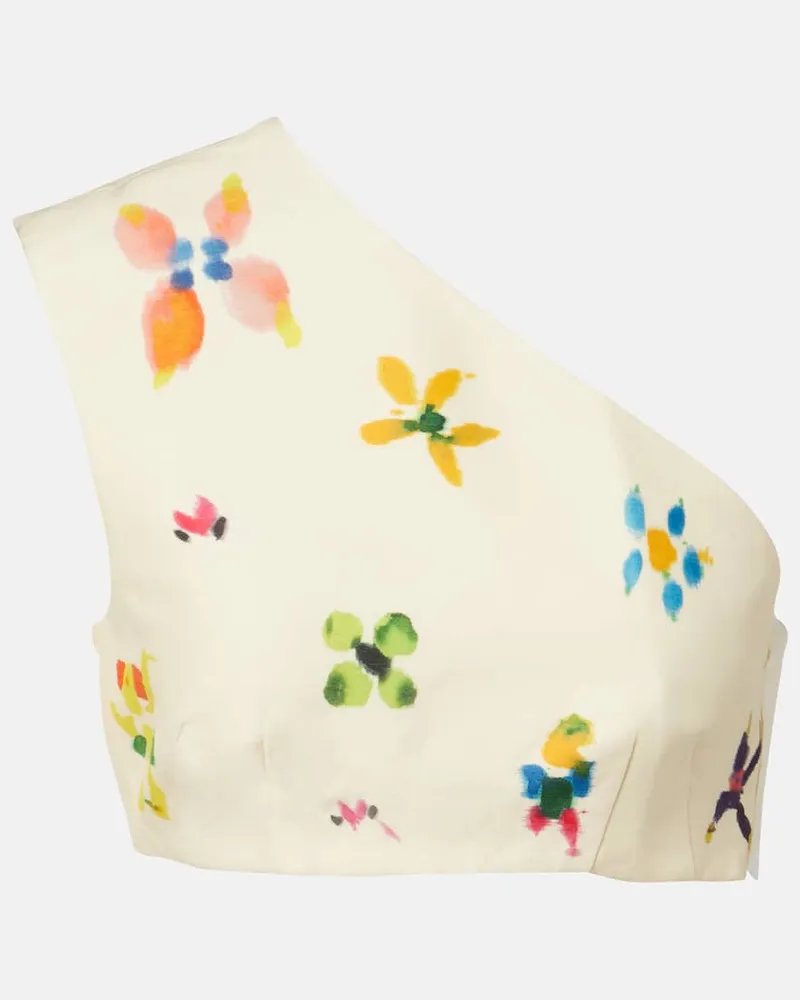 ALEMAIS AlÃ©mais Top cropped Sidi in misto lino con stampa Bianco