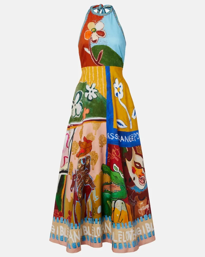 ALEMAIS Alémais x MLAK - Abito lungo in misto lino con stampa Multicolore
