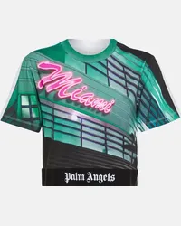 Palm Angels T-shirt cropped in cotone con stampa Multicolore