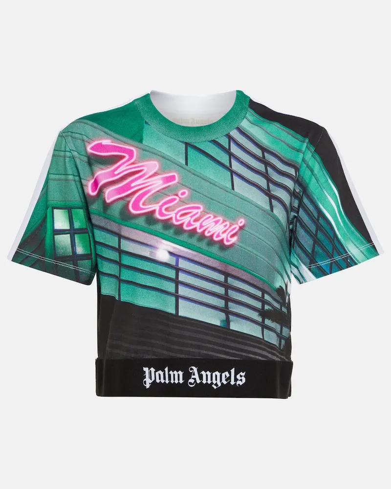 Palm Angels T-shirt cropped in cotone con stampa Multicolore