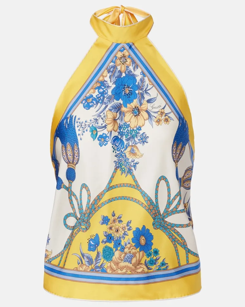 Gucci Top in twill di seta con stampa Multicolore