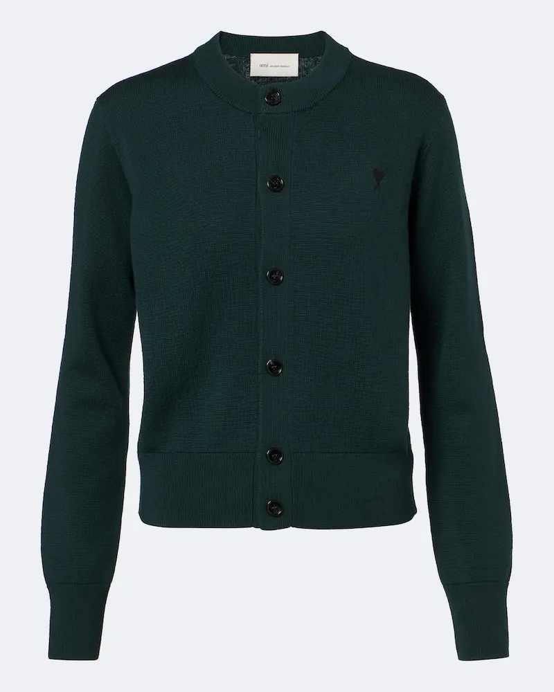 AMI Paris Cardigan Ami de Cœur in lana Verde