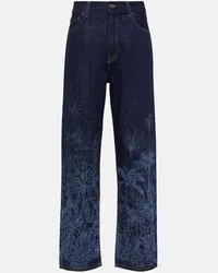 Alanui Jeans Jungle a vita alta con stampa Blu