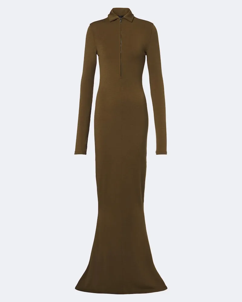 Thierry Mugler Abito polo in jersey di misto lana Verde