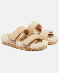 Gia Borghini Sandali Alvine in suede e shearling Beige