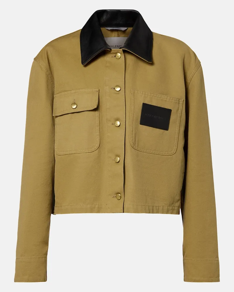 Balenciaga Giacca cropped in cotone con pelle Beige