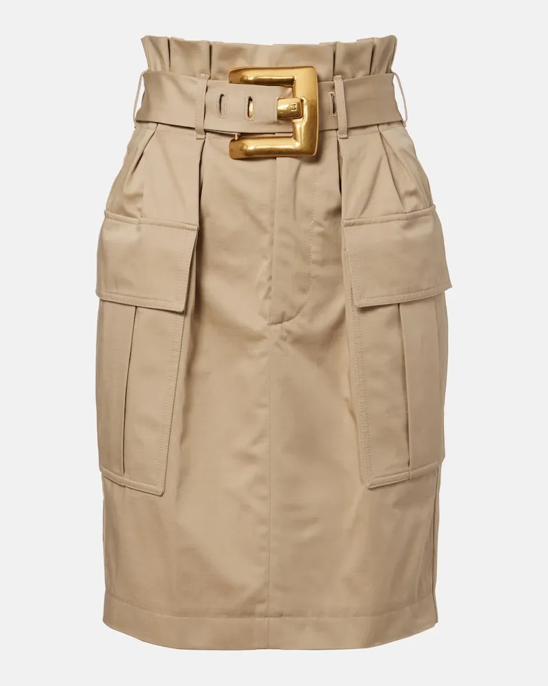 Balmain Gonna midi in gabardine di cotone Beige
