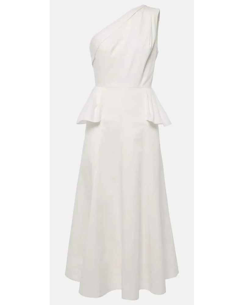 Roland Mouret Abito midi monospalla in popeline di cotone Bianco