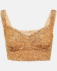 Self-Portrait Top cropped con paillettes Oro