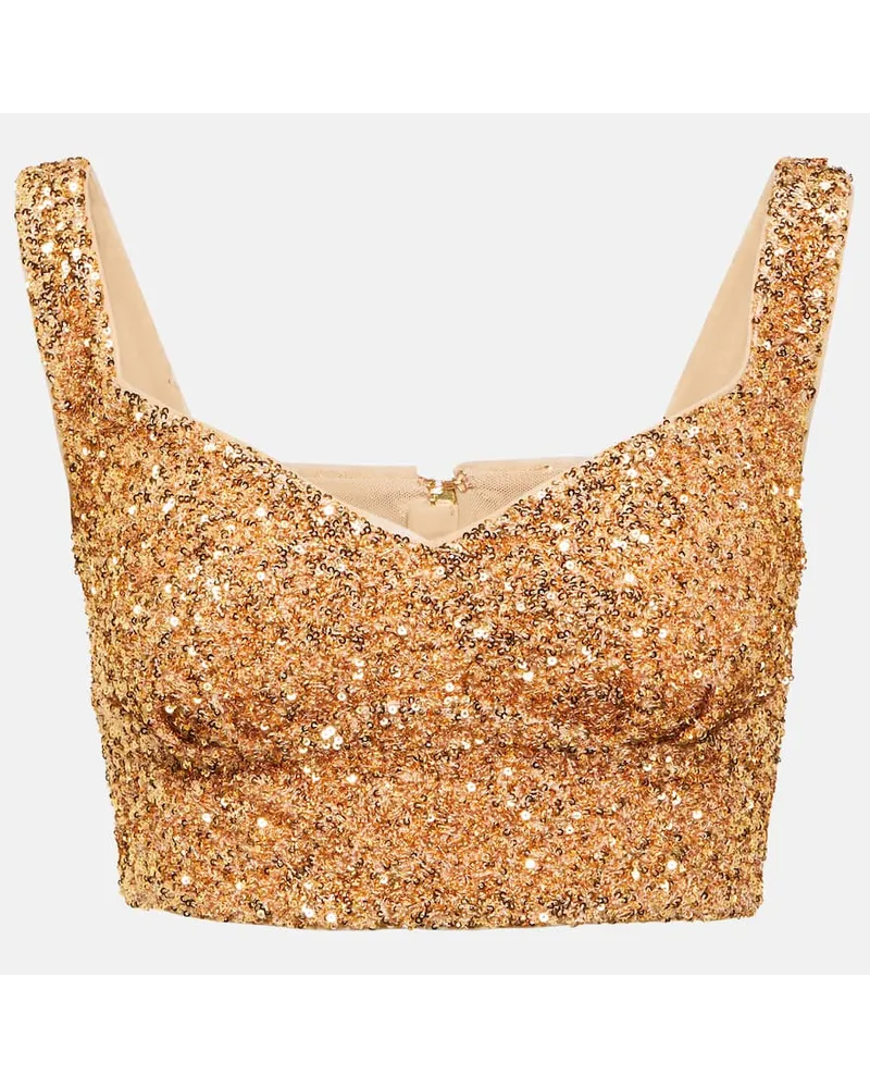 Self-Portrait Top cropped con paillettes Oro