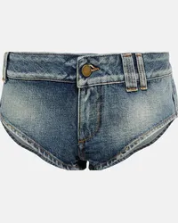 Alessandra Rich Shorts di jeans con cristalli Blu