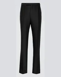 Saint Laurent Pantaloni regular in lana e seta Nero