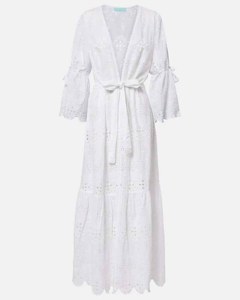 Melissa Odabash Caftano Talitha in cotone sangallo con cintura Bianco